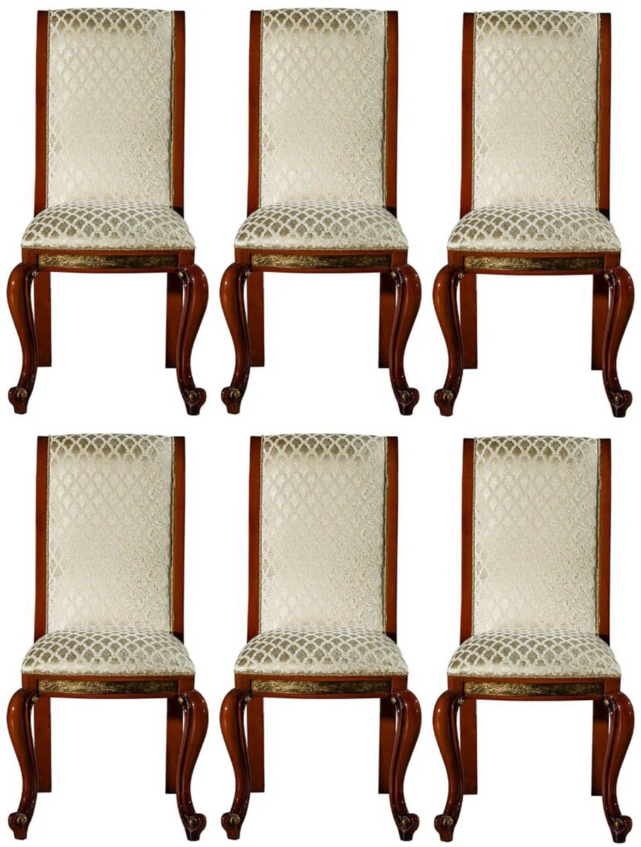 Luxury Baroque Dining Room Chair Set Gold Pattern / Brown / Gold 50 x 55 x H. 105 cm - Noble Kitchen Chairs Set of 6 - Baroque Dining Room Furniture