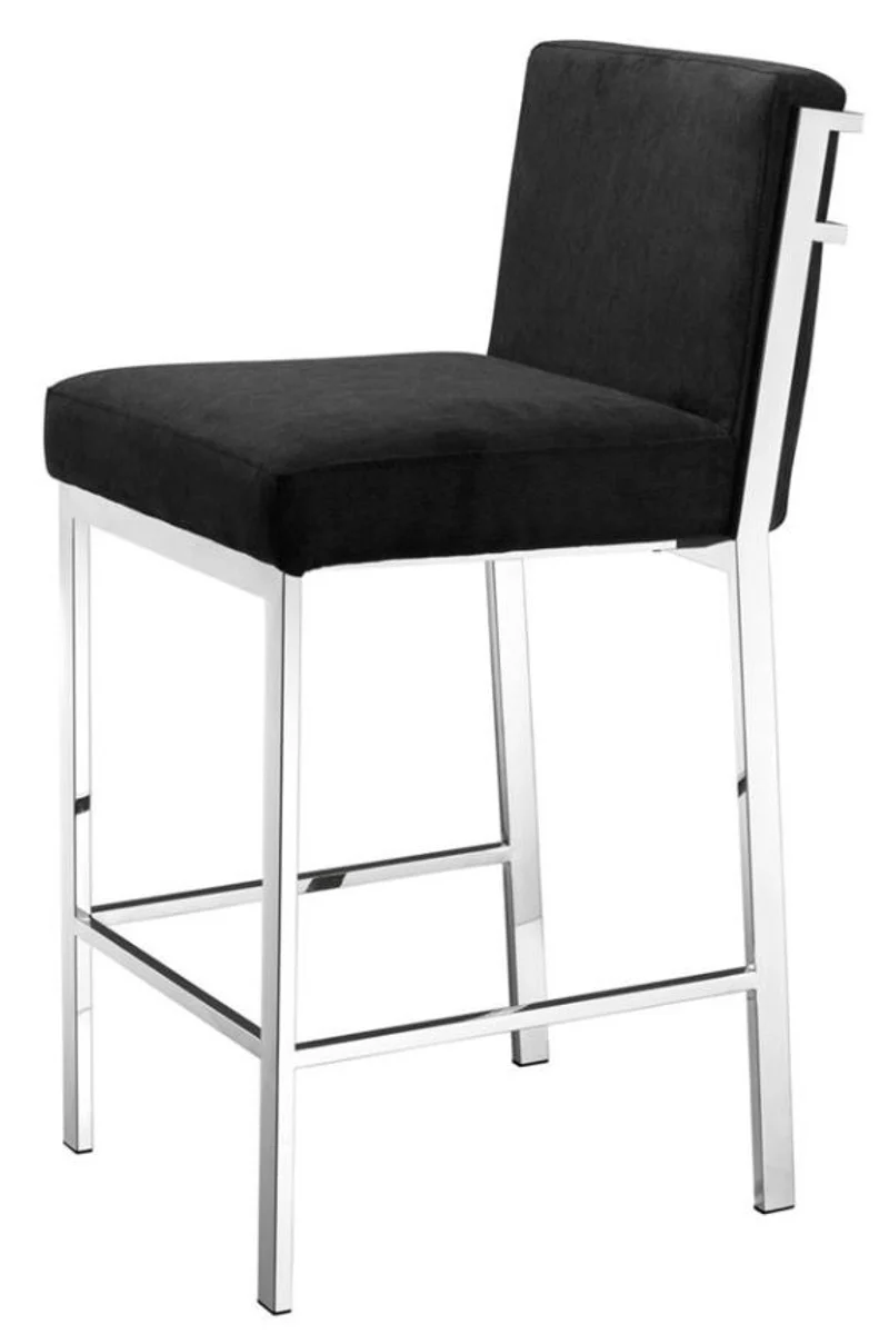 Luxury bar chair black / silver 43 x 54 x H. 91 cm - designer stainless steel bar stool with velvet fabric - bar furniture