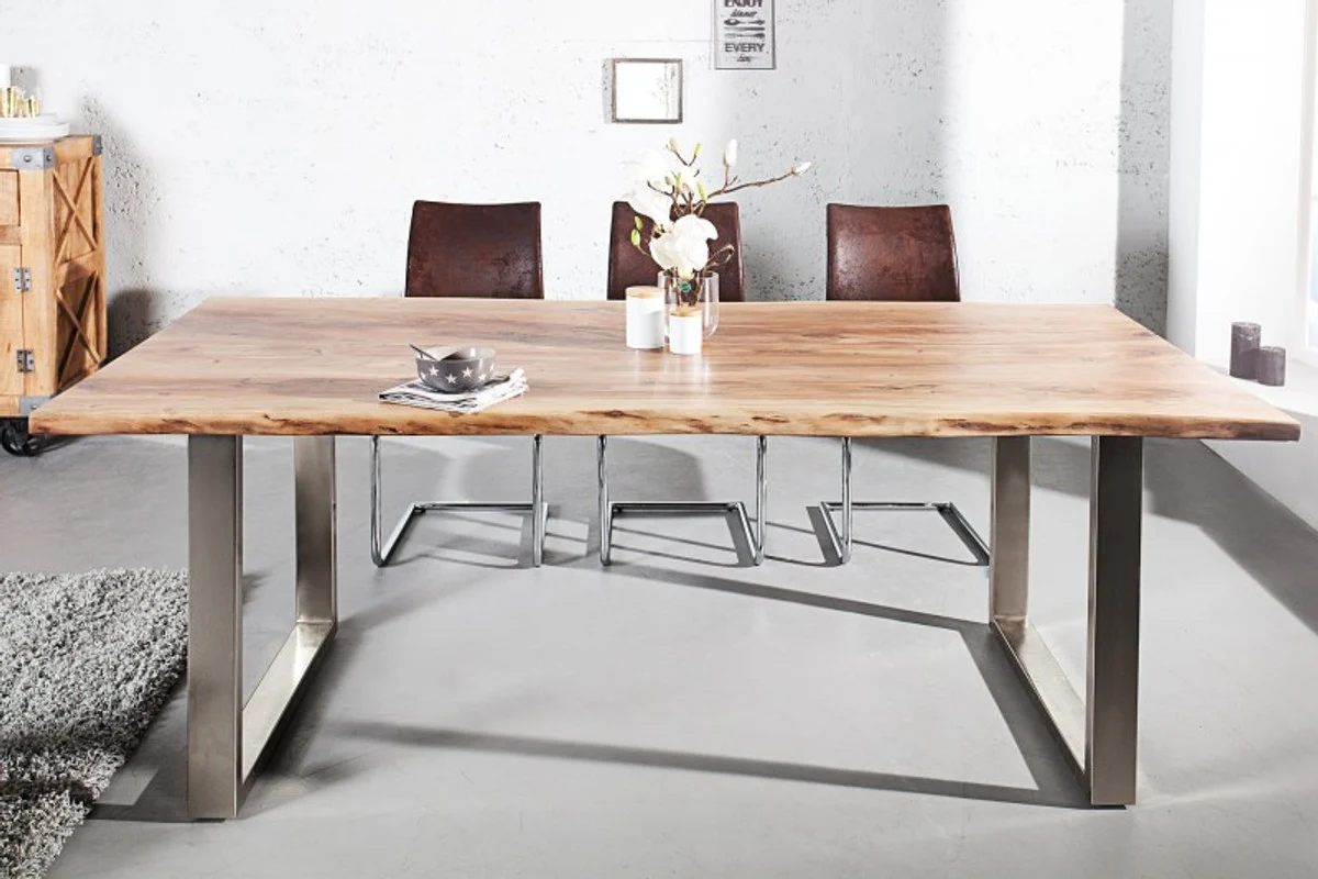 Designer solid wood dining table natural - acacia - 200 x 100 x H.80 cm - made of solid acacia wood