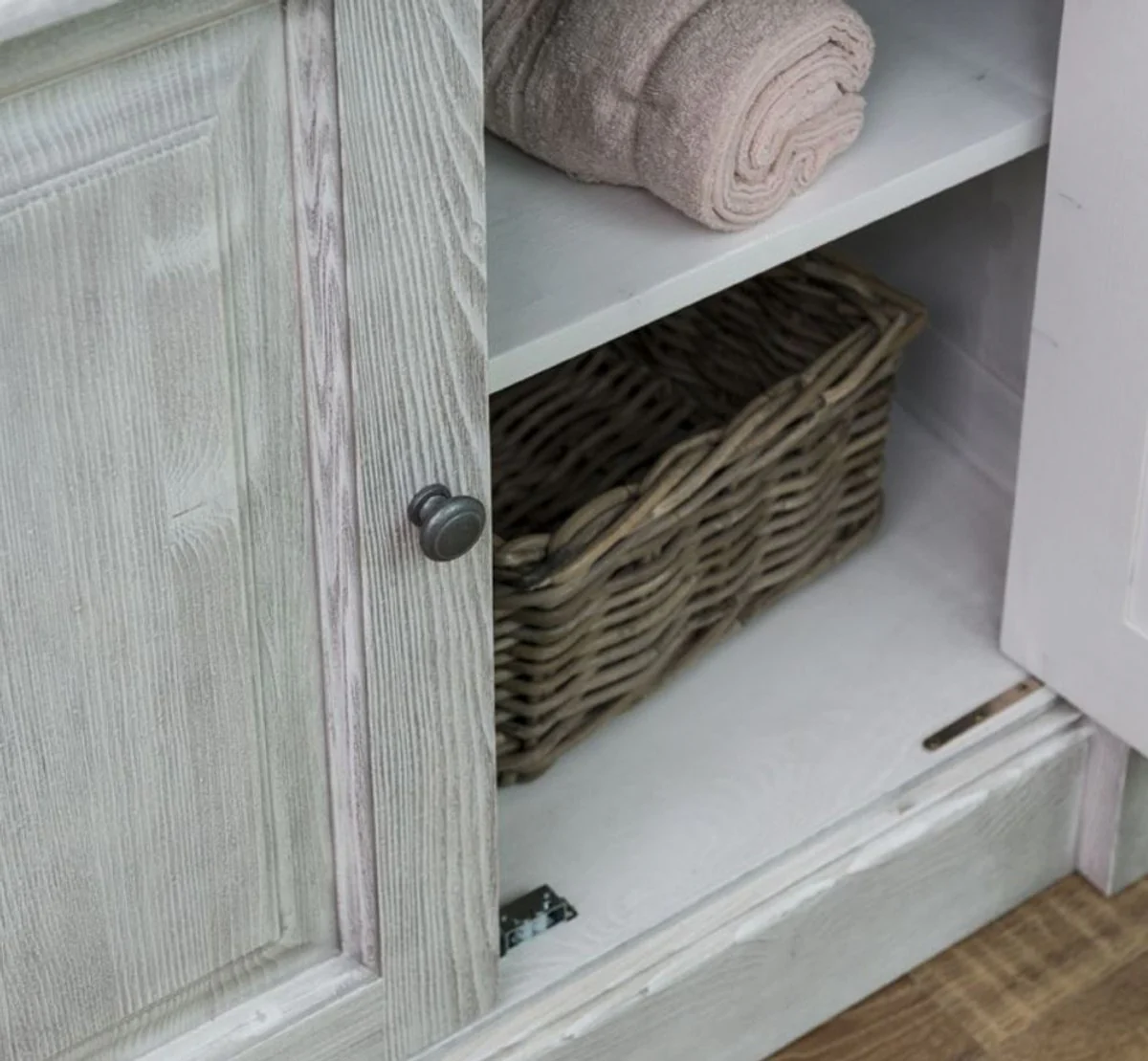 Country house style bathroom set light gray / dark gray - 1 washbasin & 1 wall mirror - solid wood bathroom furniture in country house style