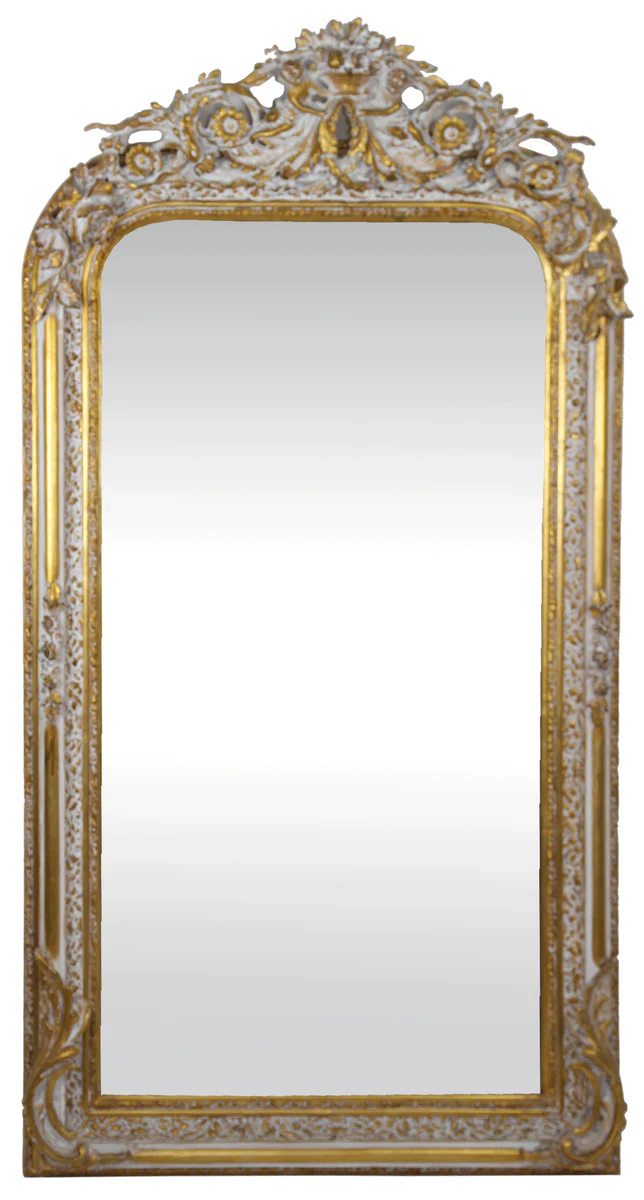 Baroque wall mirror gold / white 85 x H. 160 cm - Baroque mirror with beautiful decorations - Baroque furniture