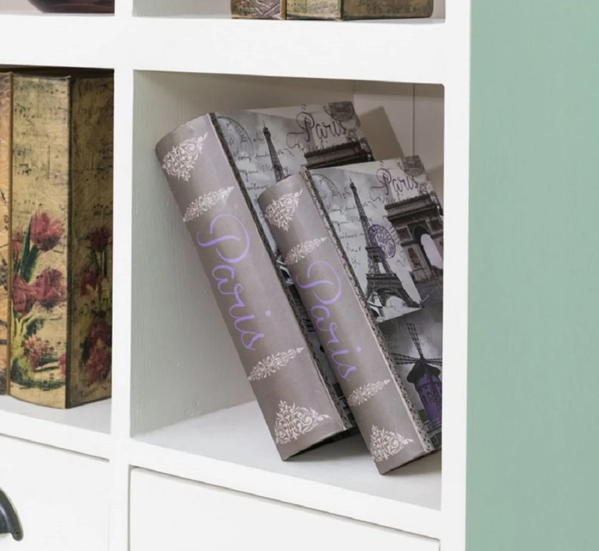 Country house style cabinet white 97 x 40 x H. 210 cm - solid wood shelf cabinet with 2 doors and 6 drawers - furniture in country house style