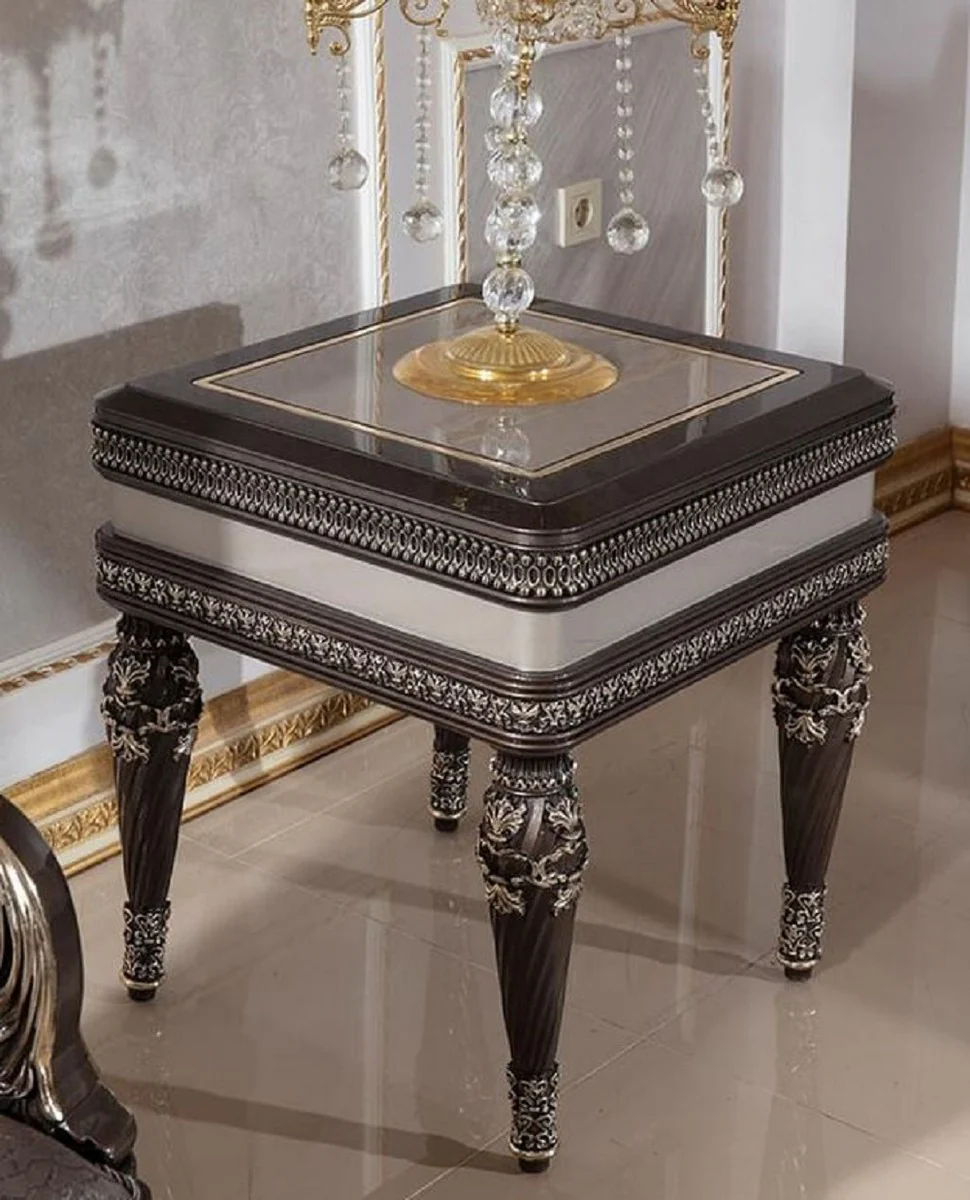 Luxury baroque side table gray / dark brown / gold - magnificent solid wood table in baroque style - baroque living room furniture - noble and magnificent