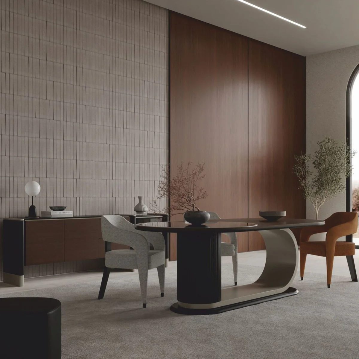 Luxury Dining Room Set Brown / Gray - 1 Dining Table and 6 Chairs - Hotel & Dining Room Furniture