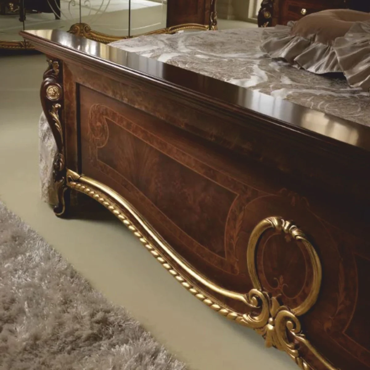 Luxury Baroque Double Bed Dark Brown / Gold - Baroque Furniture - Made in Italy