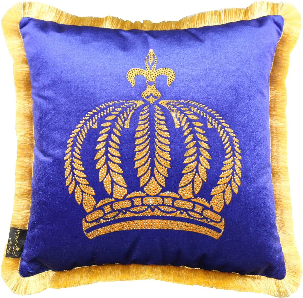 Harald Glööckler luxury decorative cushion Pompöös by blue / gold crown with rhinestones - Glööckler cushion