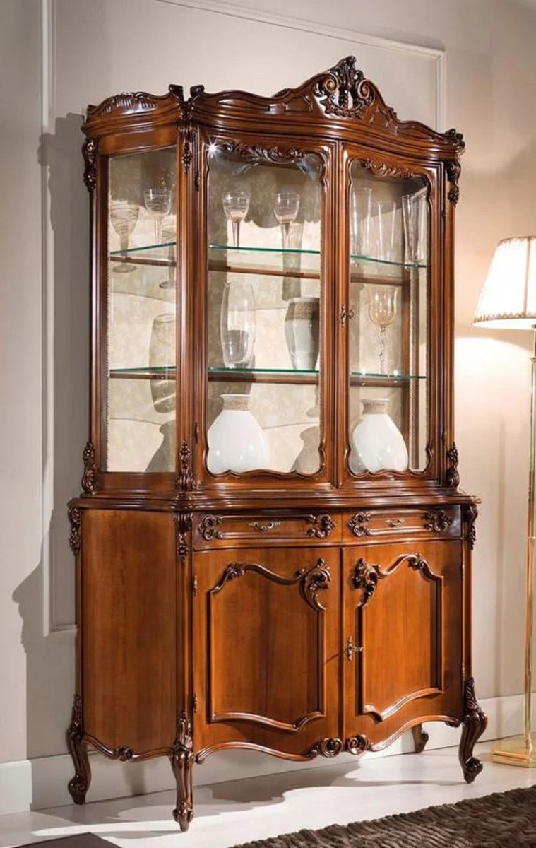 Luxury Baroque display cabinet brown - Handcrafted display cabinet with 4 doors and 2 drawers - Magnificent Baroque furniture - Luxury quality - Made in Italy