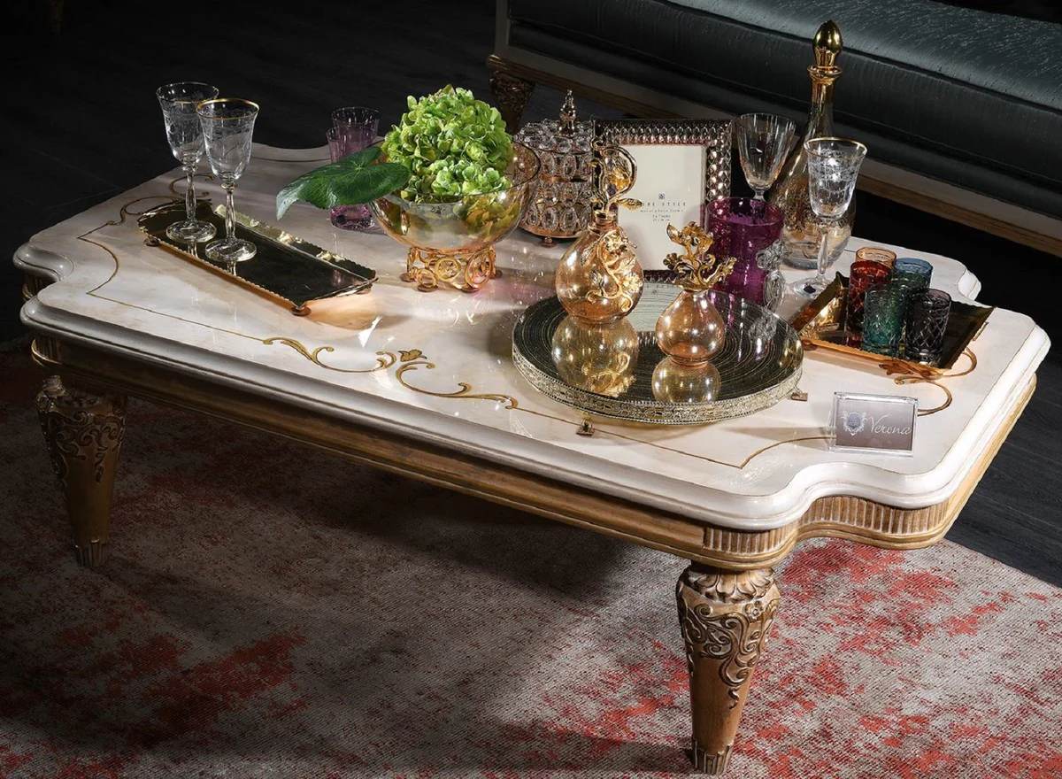 Luxury Baroque living room table white / gold 140 x 90 x H. 42 cm - Baroque coffee table