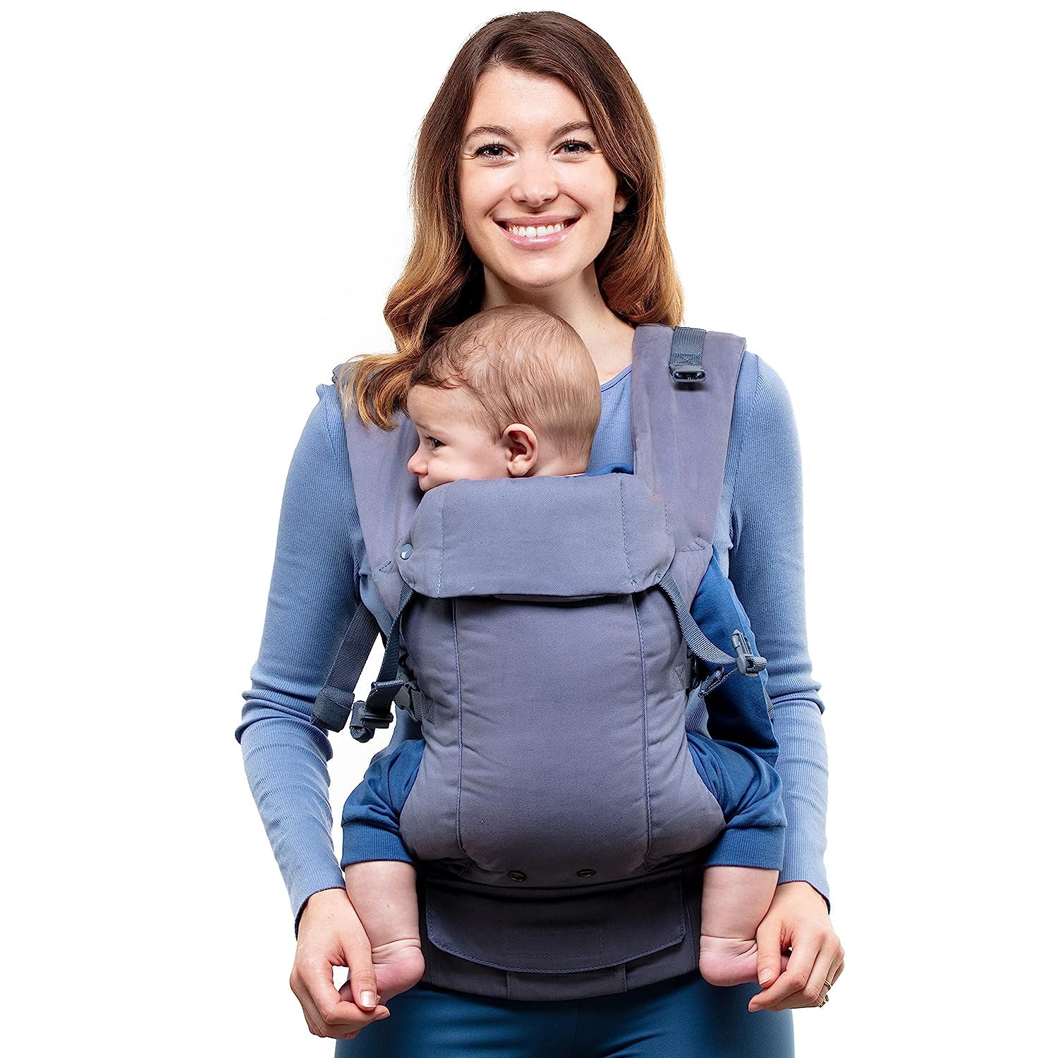 Babytrage für Neugeborene bis Kleinkinder – alle Positionen Babytrage, Babytrage-Rucksack und Baby-Vordertrage mit verstellbarem Sitz, ergonomische Babytrage, 3,3–15,6 kg (Marineblau)