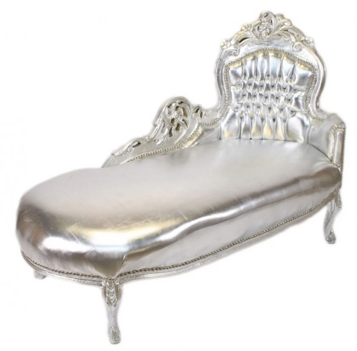 Baroque chaise longue silver leather look / silver - Recamiere lounger furniture