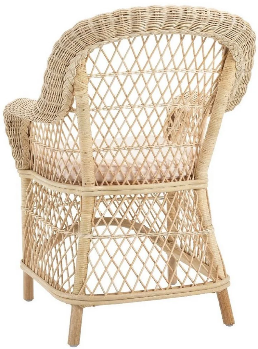 Luxury rattan dining chair with armrests and cushions natural / cream 63 x 68 x H. 88 cm - Dining room furniture