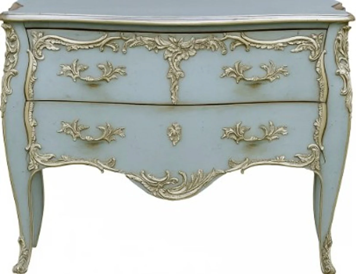 Baroque chest of drawers with 2 drawers antique light blue / silver - handmade solid wood chest of drawers in baroque style - handmade baroque furniture - noble & magnificent
