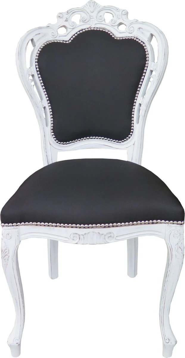 Baroque dining room chair without armrests black / antique white - designer chair - luxury quality