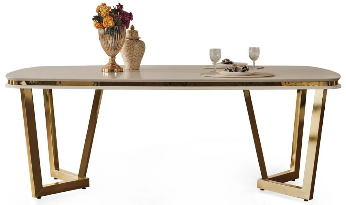 Luxury dining table white / gold 207 x 104 x H. 78 cm - Rectangular kitchen table - Luxury dining room furniture