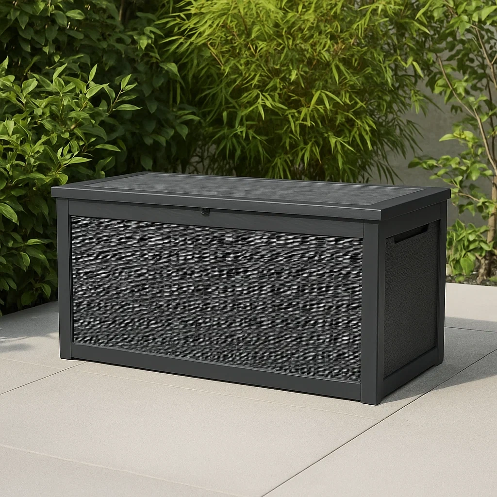 Gartenaufbewahrungskiste, schwarz, Kunstharz, für den Außenbereich, 121 x 41 x 65 cm