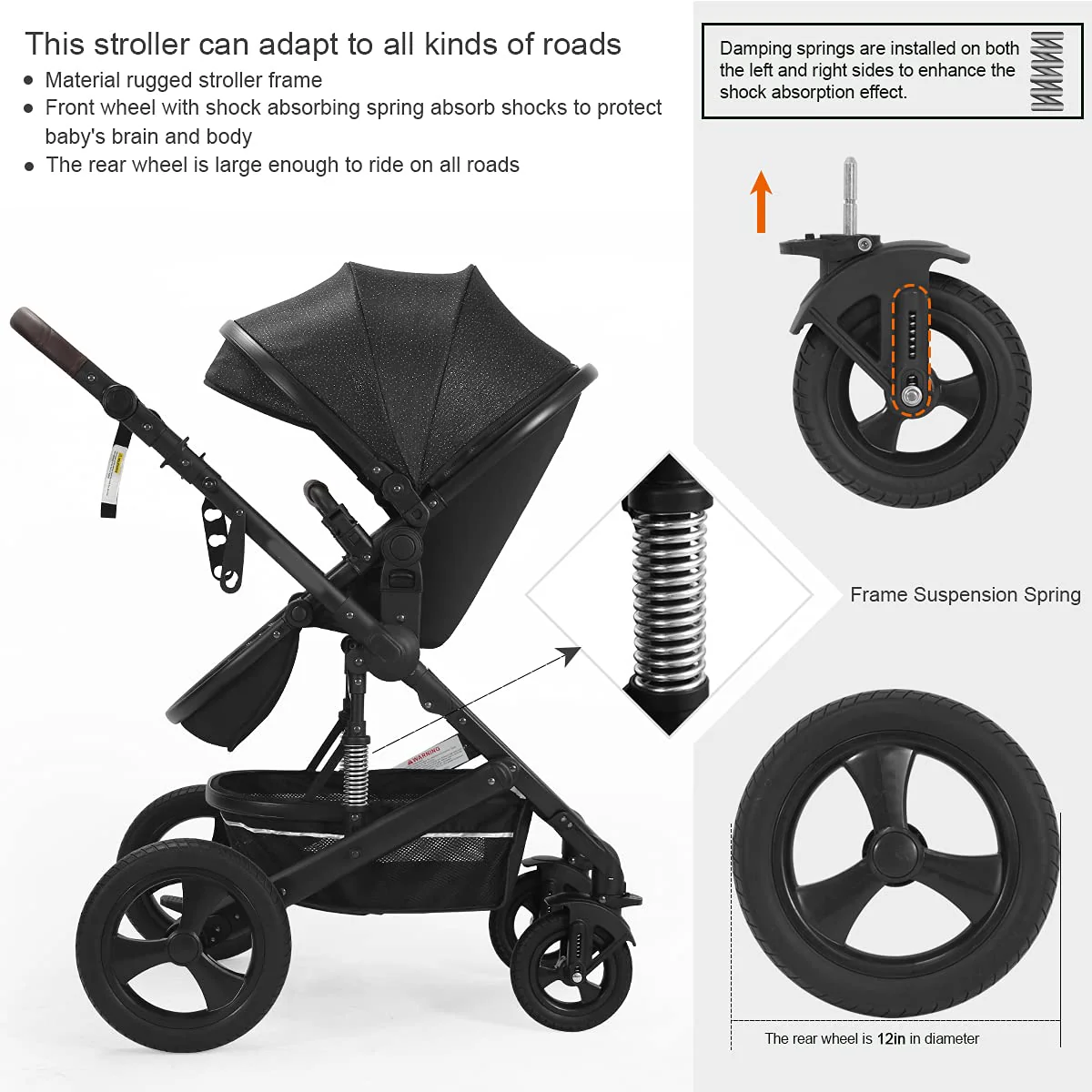 Kinderwagen für Neugeborene und Kleinkinder – Cynebaby 2-in-1 Hochformat, umwandelbar, umkehrbar, stoßfest, Stubenwagen, Kinderwagen, Kinderwagen, mit Getränkehalter, Fußsack und Wickeltasche (grün)