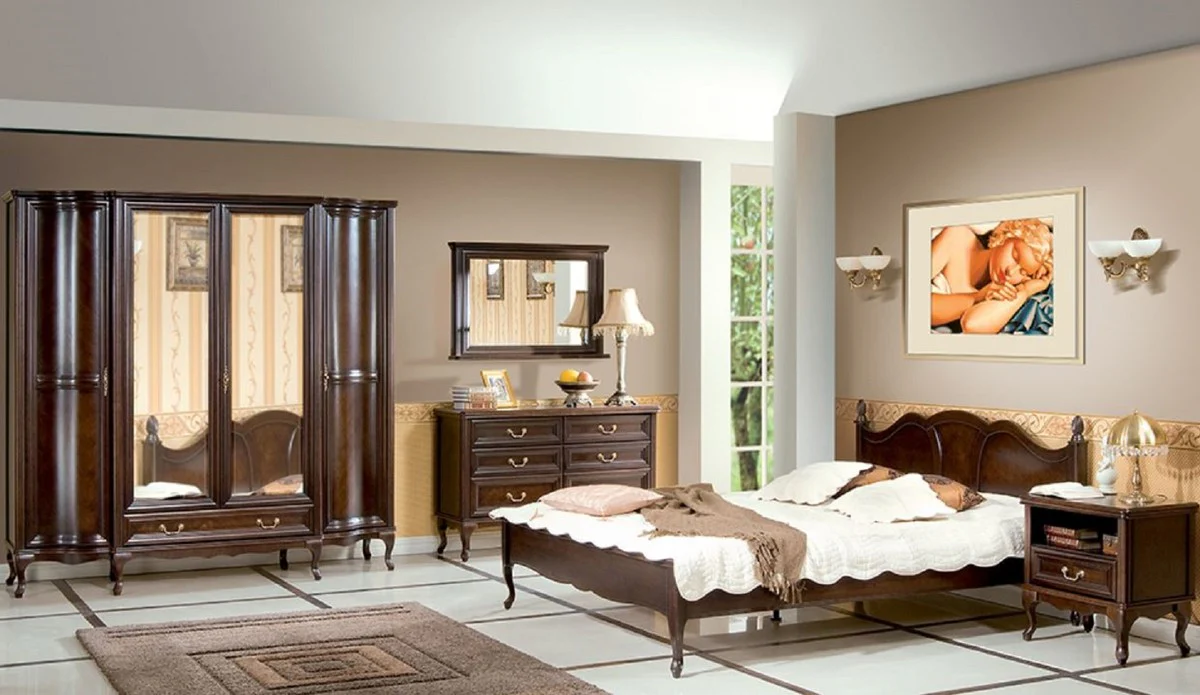 Luxury Art Nouveau solid wood chest of drawers with 6 drawers dark brown 135 x 42.5 x H. 86.6 cm - Baroque & Art Nouveau bedroom furniture