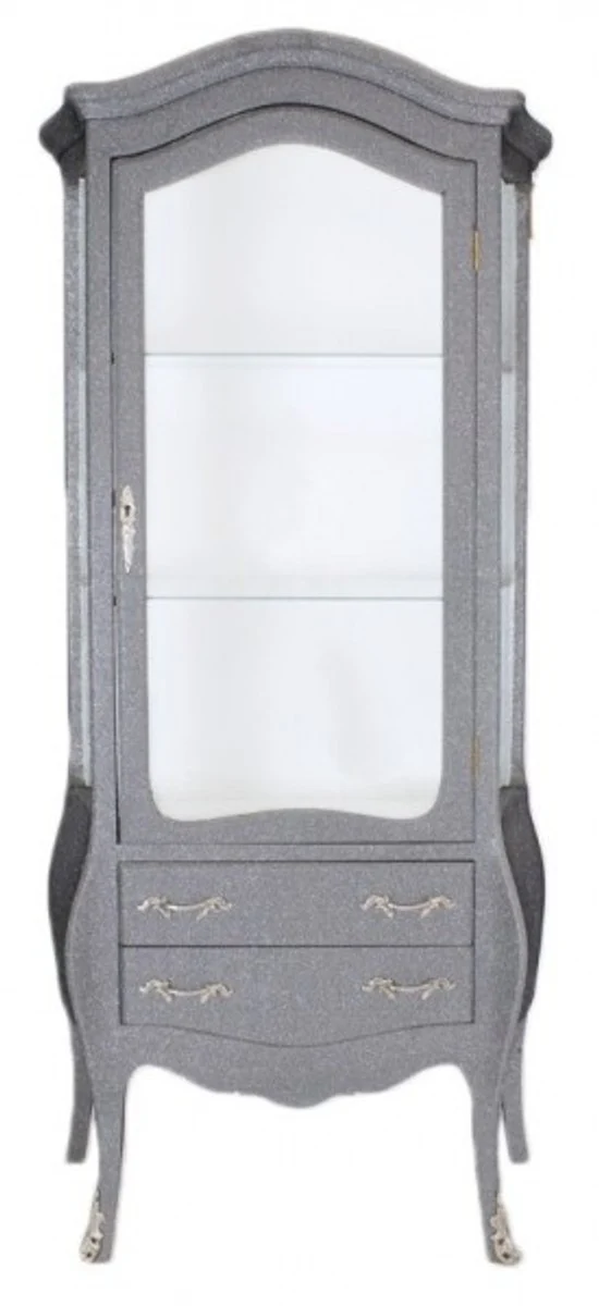 Baroque display cabinet black-gray / glitter look display cabinet - living room cabinet