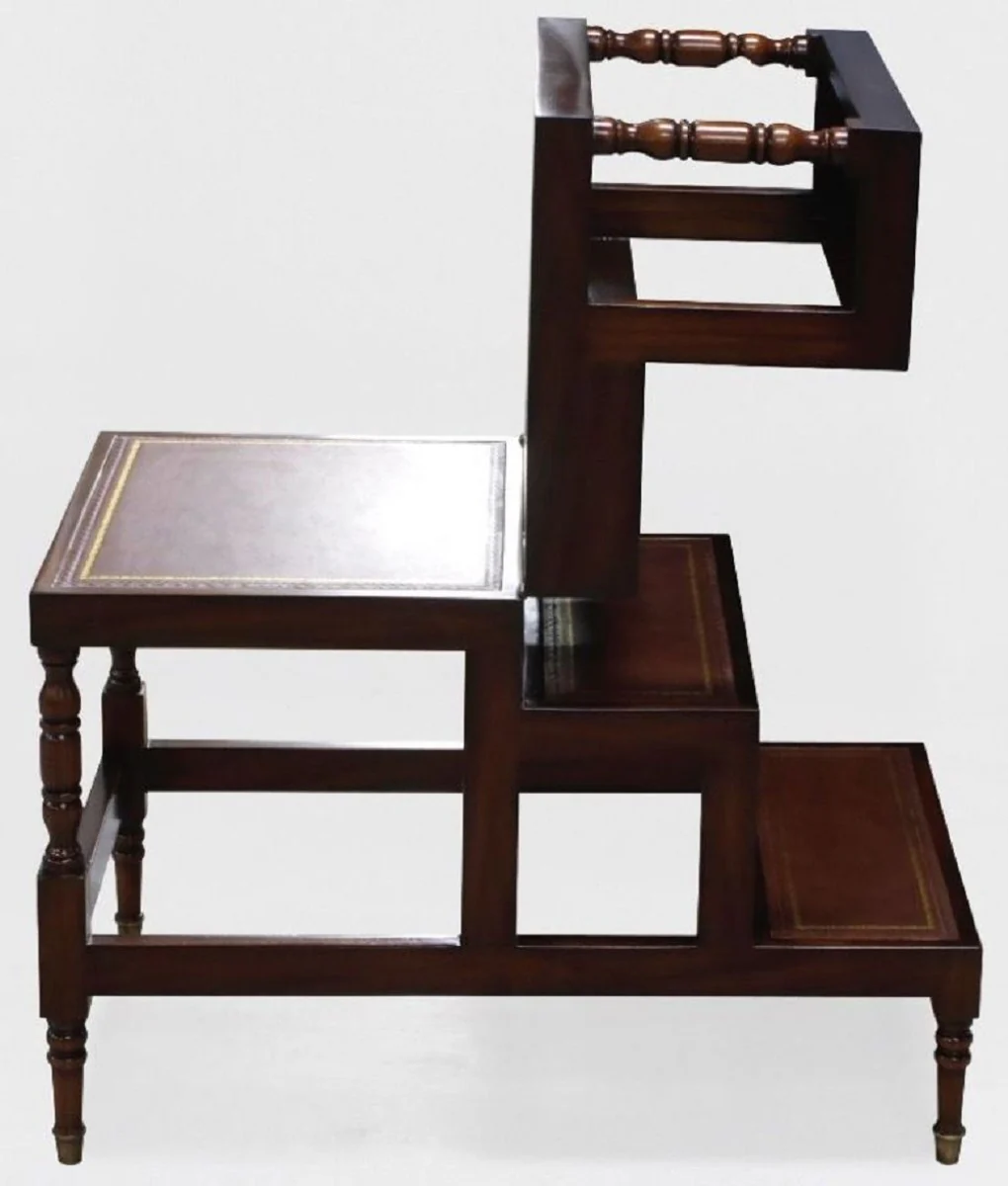 Luxury Art Nouveau coffee table dark brown / burgundy red / gold - fold-out solid wood library stairs with real leather - Art Nouveau living room furniture - noble & magnificent