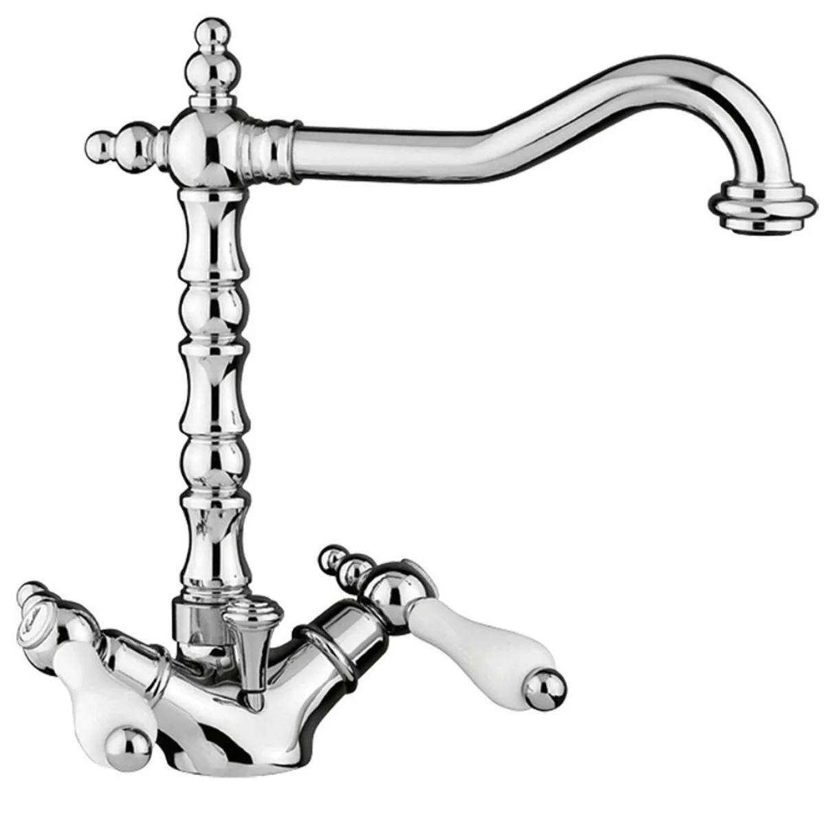 Art Nouveau Retro Single Hole Washbasin Mixer Silver / White H. 26.5 cm - Wash Basin Fitting Made in Italy