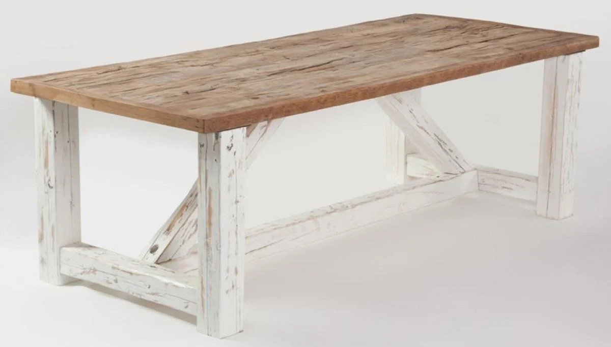 Country Style Dining Table Natural Colors / White - Various Sizes - Rectangular Rustic Solid Wood Kitchen Table - Country Style Dining Room Furniture - Rustic Dining Room Furniture