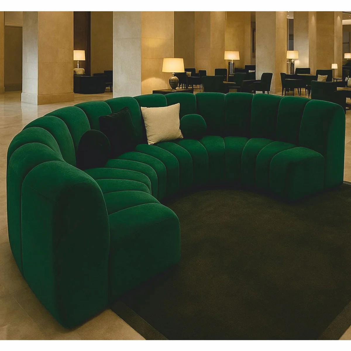 Luxus Sofa Dunkelgrün 330 cm - Gebogenes Wohnzimmer Sofa - Luxus Möbel