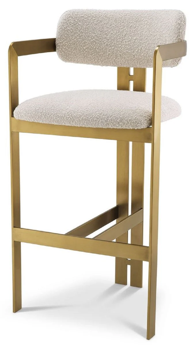 Luxury bar chair cream / brass 53 x 44.5 x H. 107 cm - Padded stainless steel bar stool - Luxury bar furniture