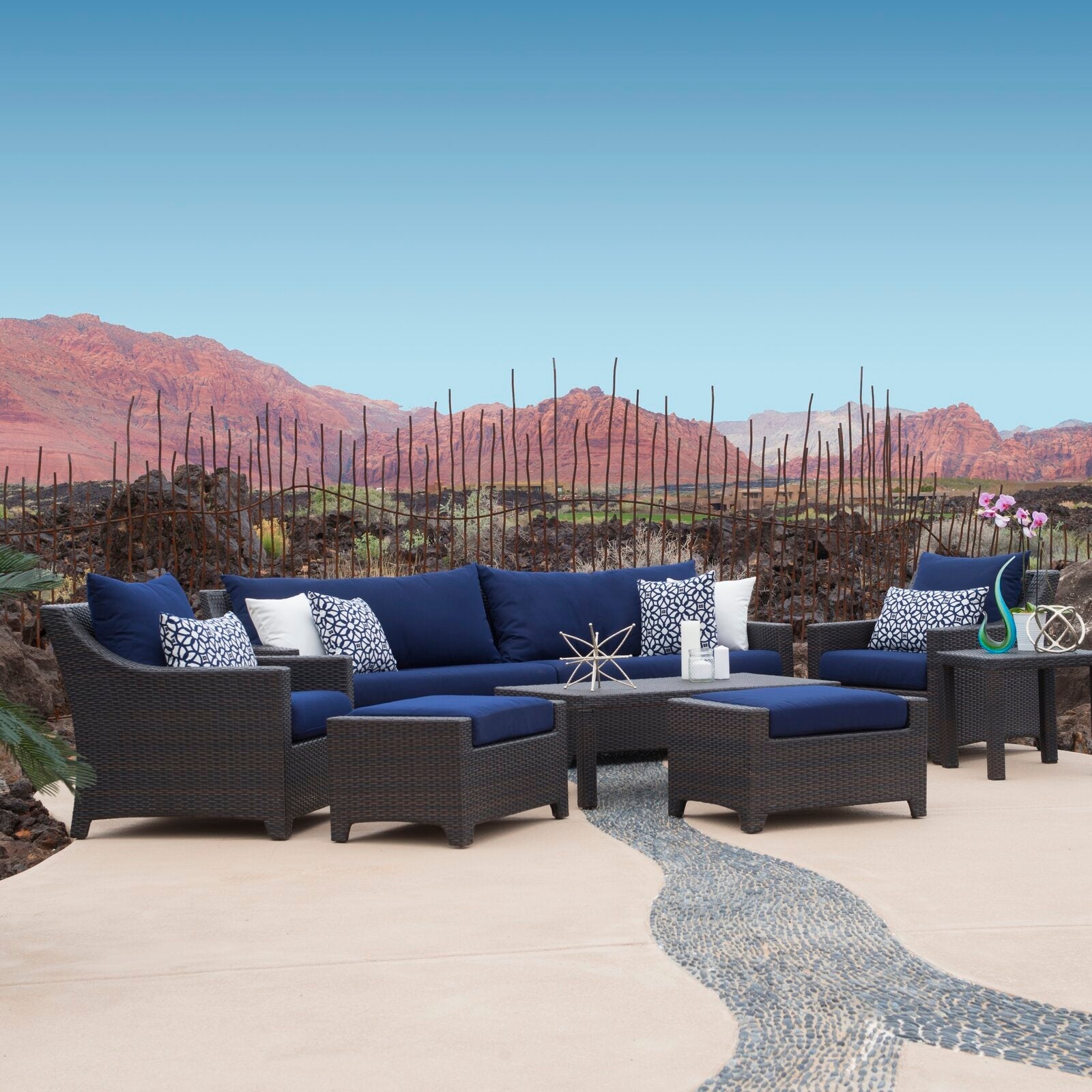 Northridge Wicker/Rattan 7 - Person Sitzgruppe mit Kissen