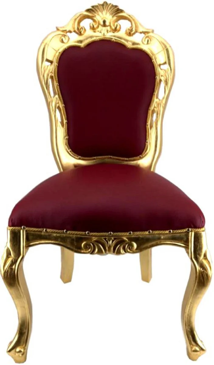Luxury Baroque dining room chair set Bordeaux red / gold - 4 handmade dining chairs with leather look - Baroque dining room furniture