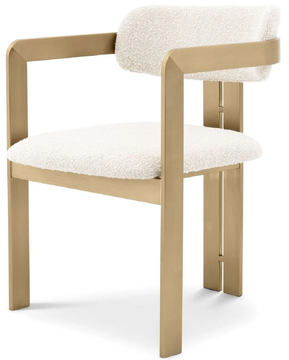 Luxury dining room chair cream / brass 57.5 x 58 x H. 79 cm - Elegant kitchen chair with armrests - Luxury dining room furniture