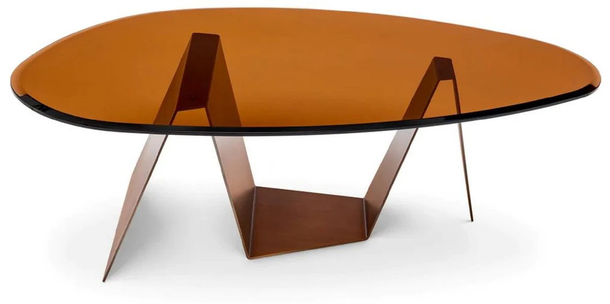 Luxury coffee table with glass top dark brass / brown 130 cm