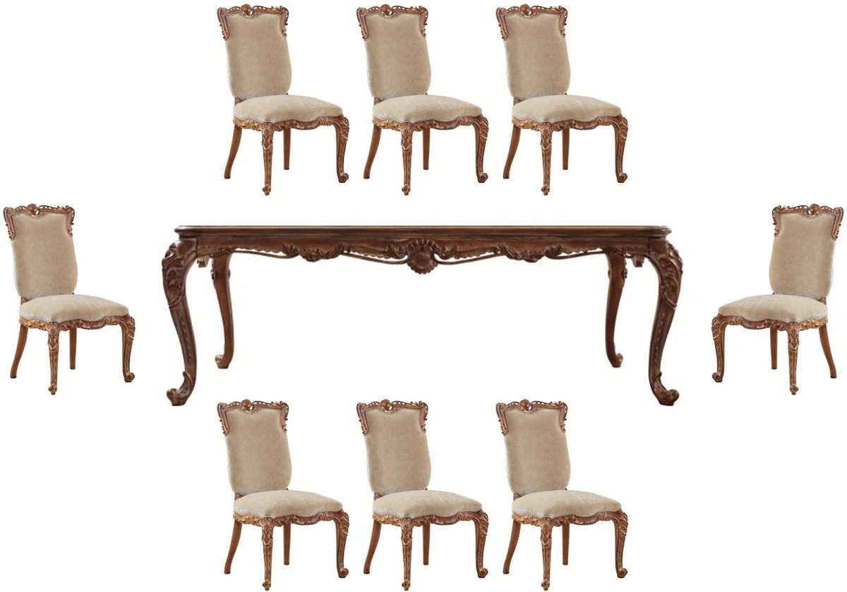 Luxury baroque dining room set beige / brown - 1 baroque dining table & 8 baroque dining chairs - magnificent dining room furniture in baroque style