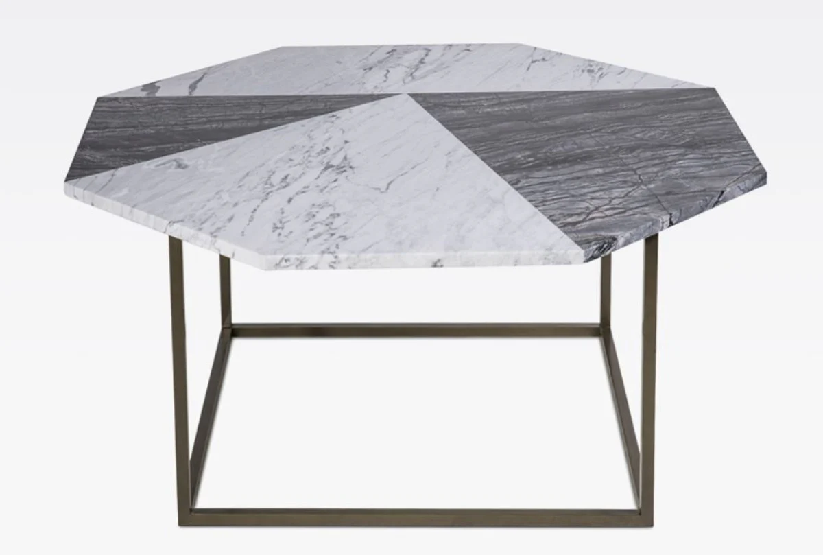 Luxury coffee table black / white 90 x 90 x H. 42 cm - Modern octagonal living room table with Carrara marble top - Living room furniture