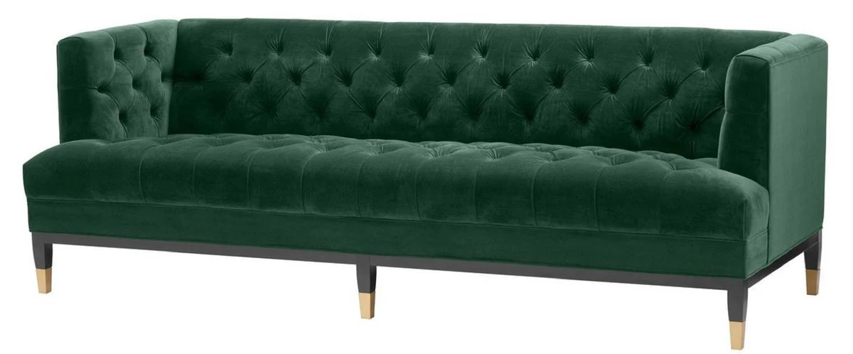 Luxury living room sofa green / black / brass 230 x 85 x H. 79 cm - Chesterfield velvet sofa