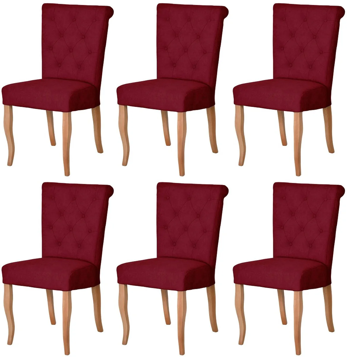 Chesterfield Neo Baroque Dining Room Chair Set of 6 Bordeaux Red / Natural Colors - Kitchen Chair Set - Dining Room Furniture - Chesterfield Furniture - Neo Baroque Furniture
