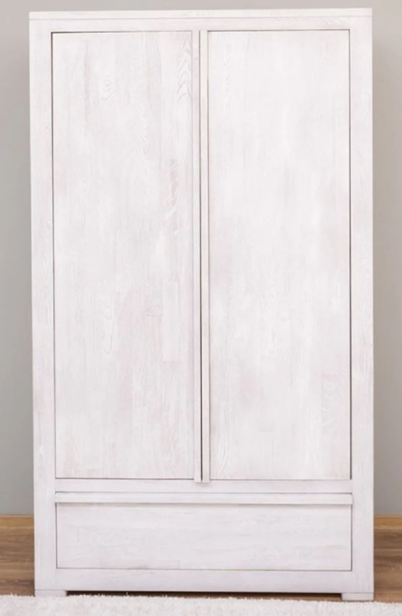 Country house style wardrobe white 110 x 53 x H. 190 cm - solid wood bedroom wardrobe with 2 doors and drawer - country house style bedroom furniture