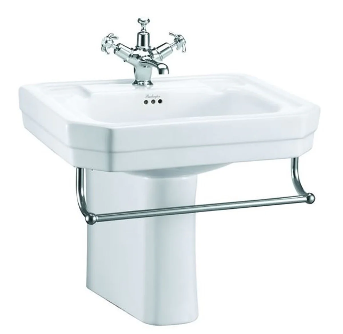 Luxury porcelain washbasin with half base and towel rail 56 x 47 x H. 50 cm