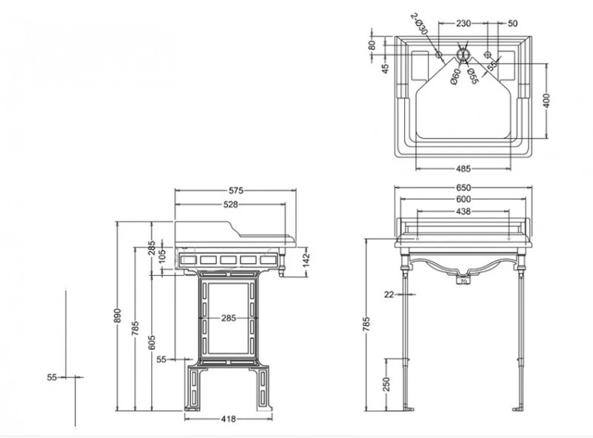 Art Nouveau standing washbasin white / silver with 2 tap holes - baroque washbasin baroque style antique style