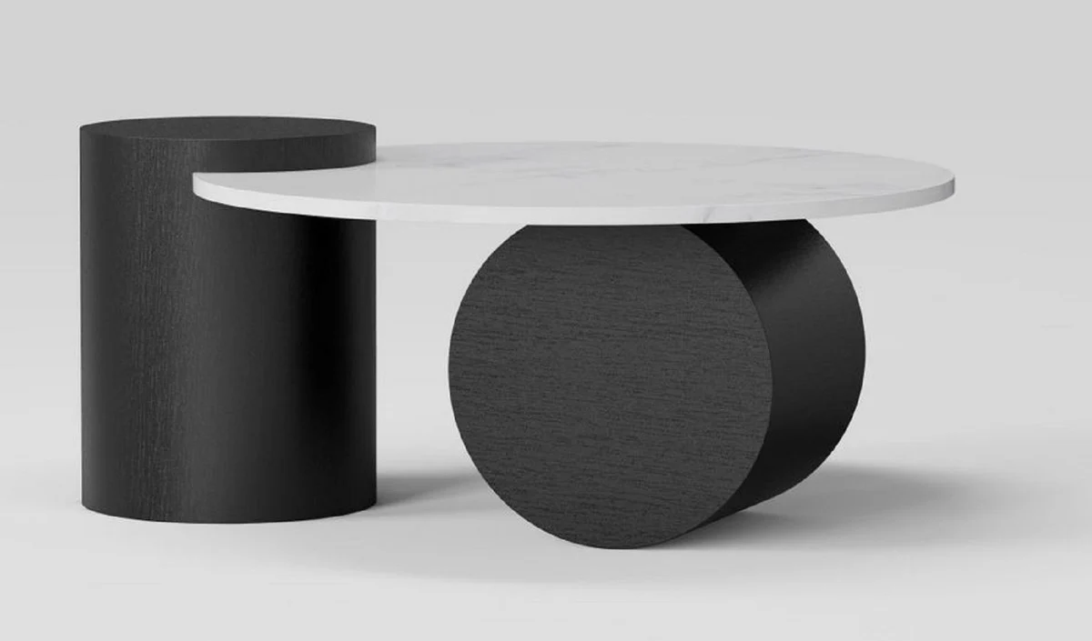 Luxury coffee table with ceramic table top black / white 106 cm