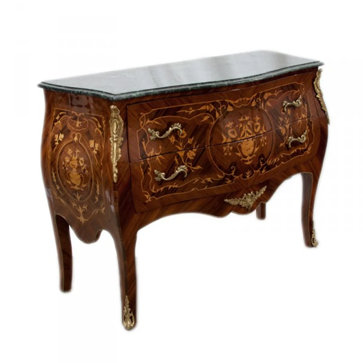 Barock Kommode Braun Intarsien mit Marmorplatte 100cm
