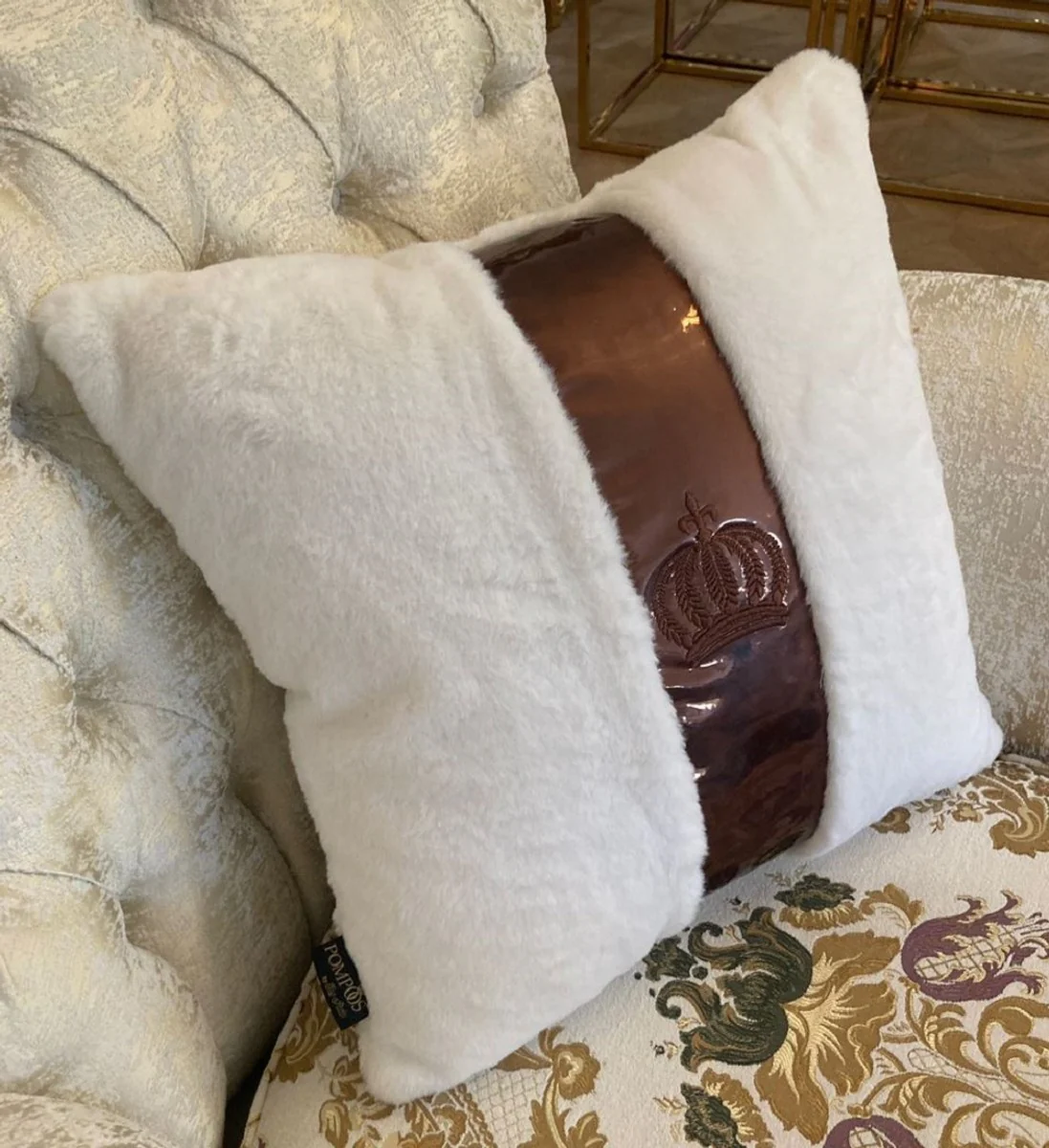 Harald Glööckler luxury decorative cushion Pompöös by white / bronze - Glööckler cushions - designer decorative cushions - Harald Glööckler designer decorative accessories