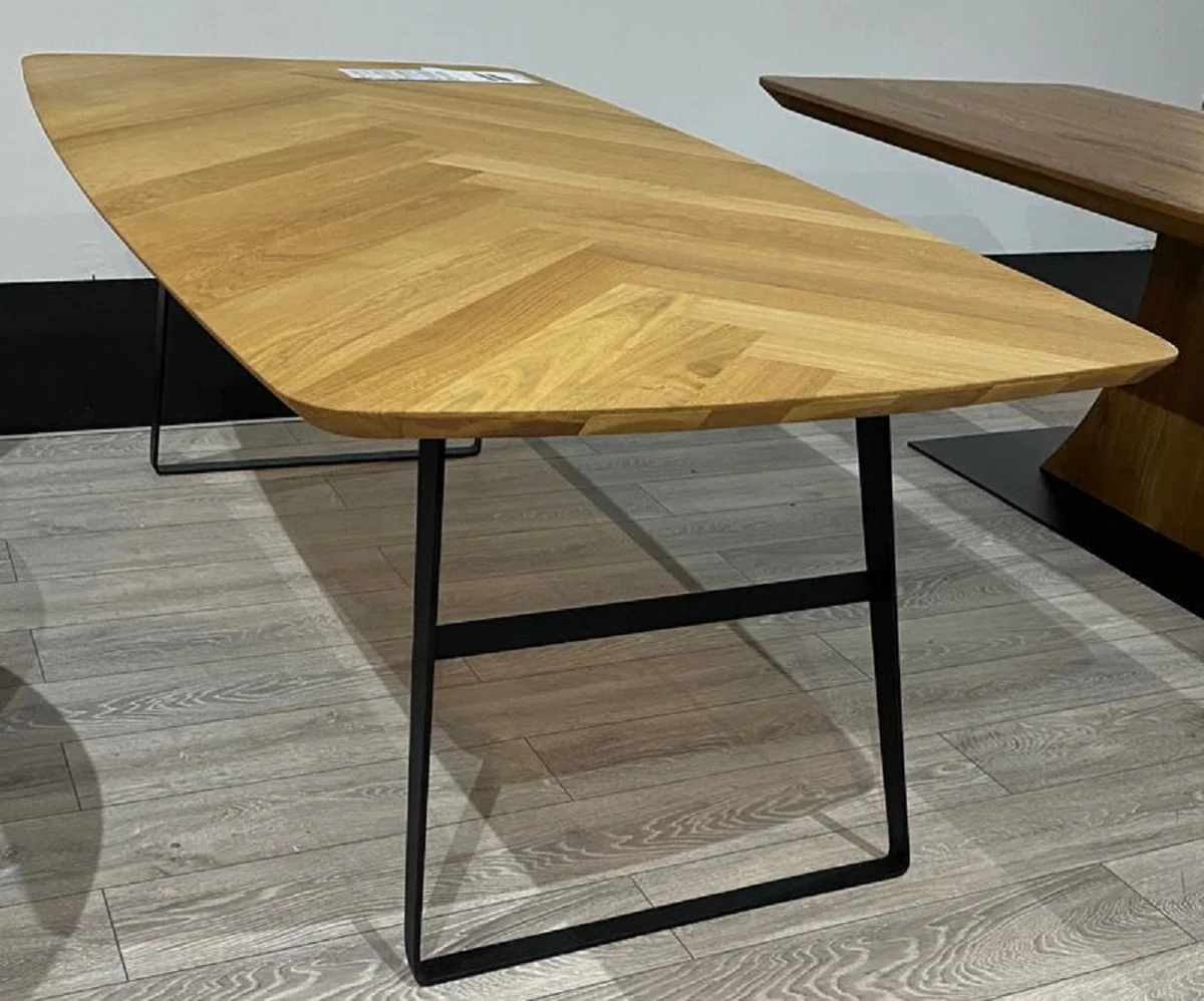 Luxury dining table natural color / black 240 x 110 x H. 77 cm - Rectangular kitchen table solid wood table top - Solid wood dining room furniture - Luxury dining room furniture