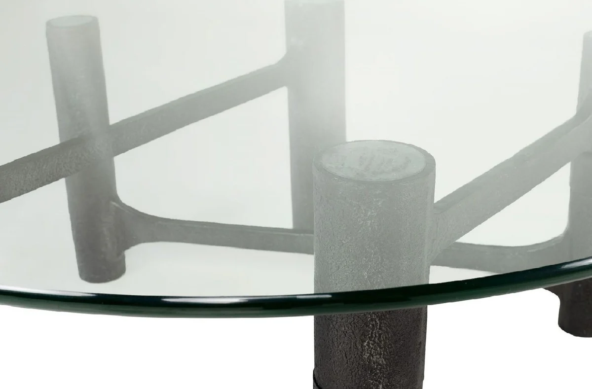 Luxury coffee table antique black Ø 110 x H. 40.5 cm - Round aluminum living room table with glass top - Living room furniture - Luxury furniture - Luxury furnishings