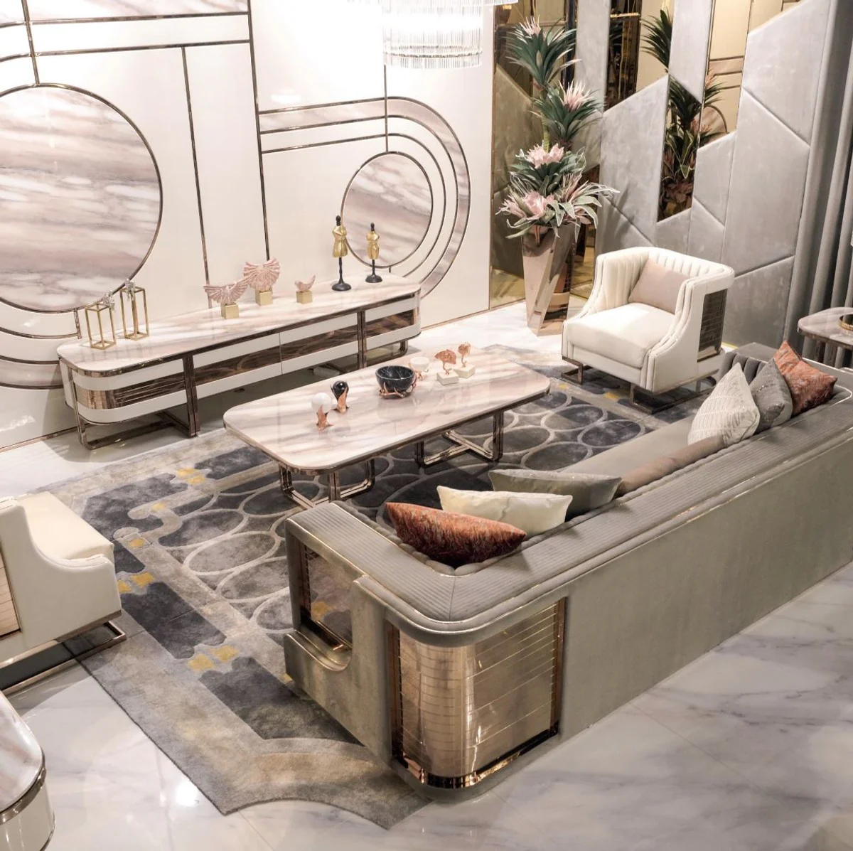 Luxury sofa gray / copper 230 x 96 x H. 72 cm - Living room sofa - Hotel sofa - Living room furniture - Hotel furniture - Luxury furniture - Living room furnishings - Luxury furnishings