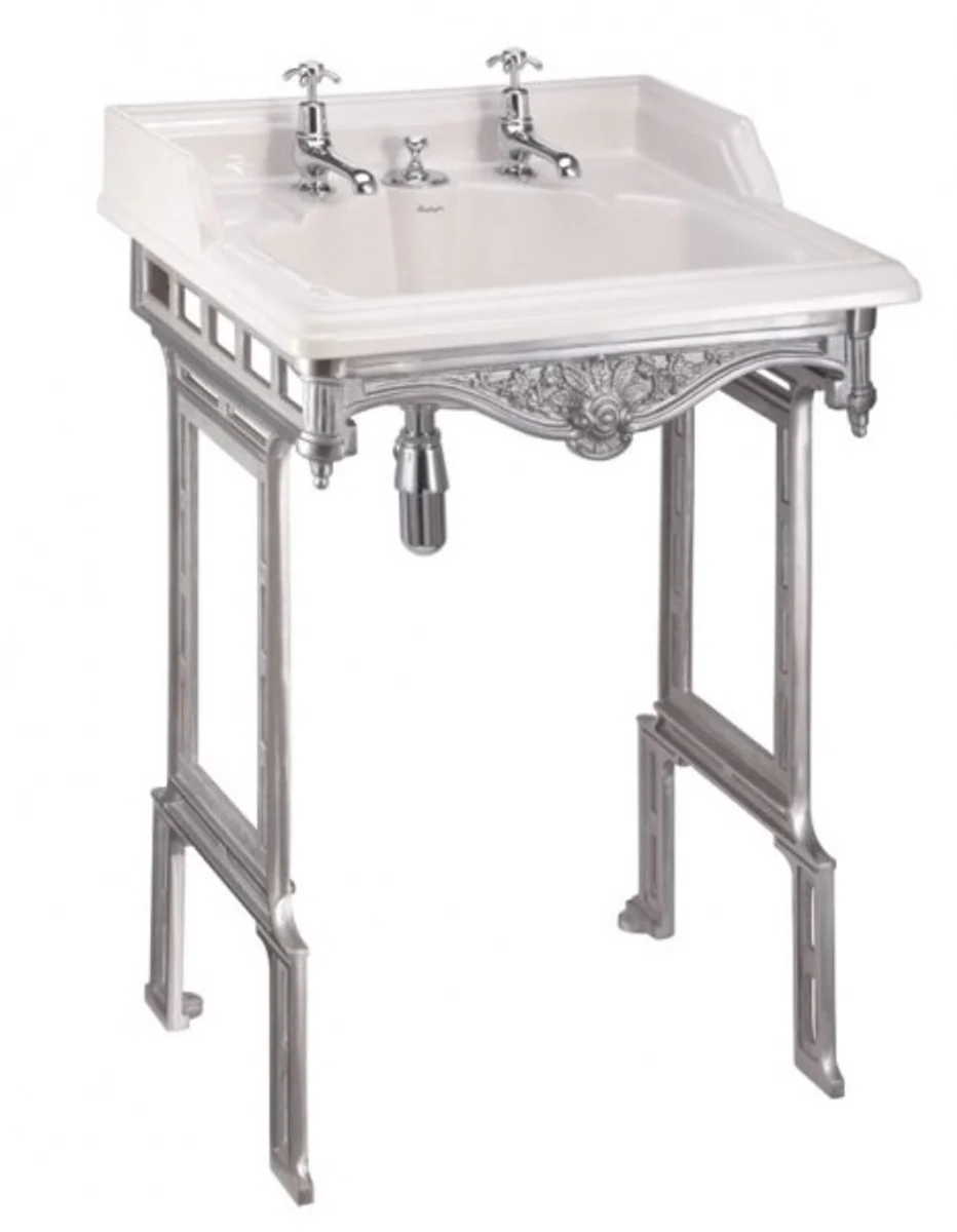 Art Nouveau standing washbasin white / silver with 2 tap holes - baroque washbasin baroque style antique style