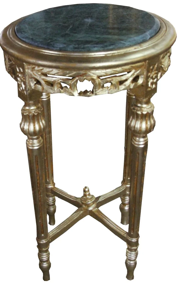 Baroque side table round gold with green marble top 37 cm x H. 70 cm antique style - solid wood