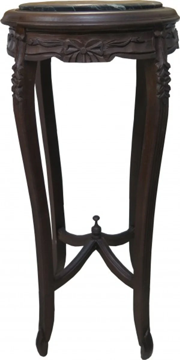 Baroque XL side table with marble top round brown/black 91 x 41 cm antique style