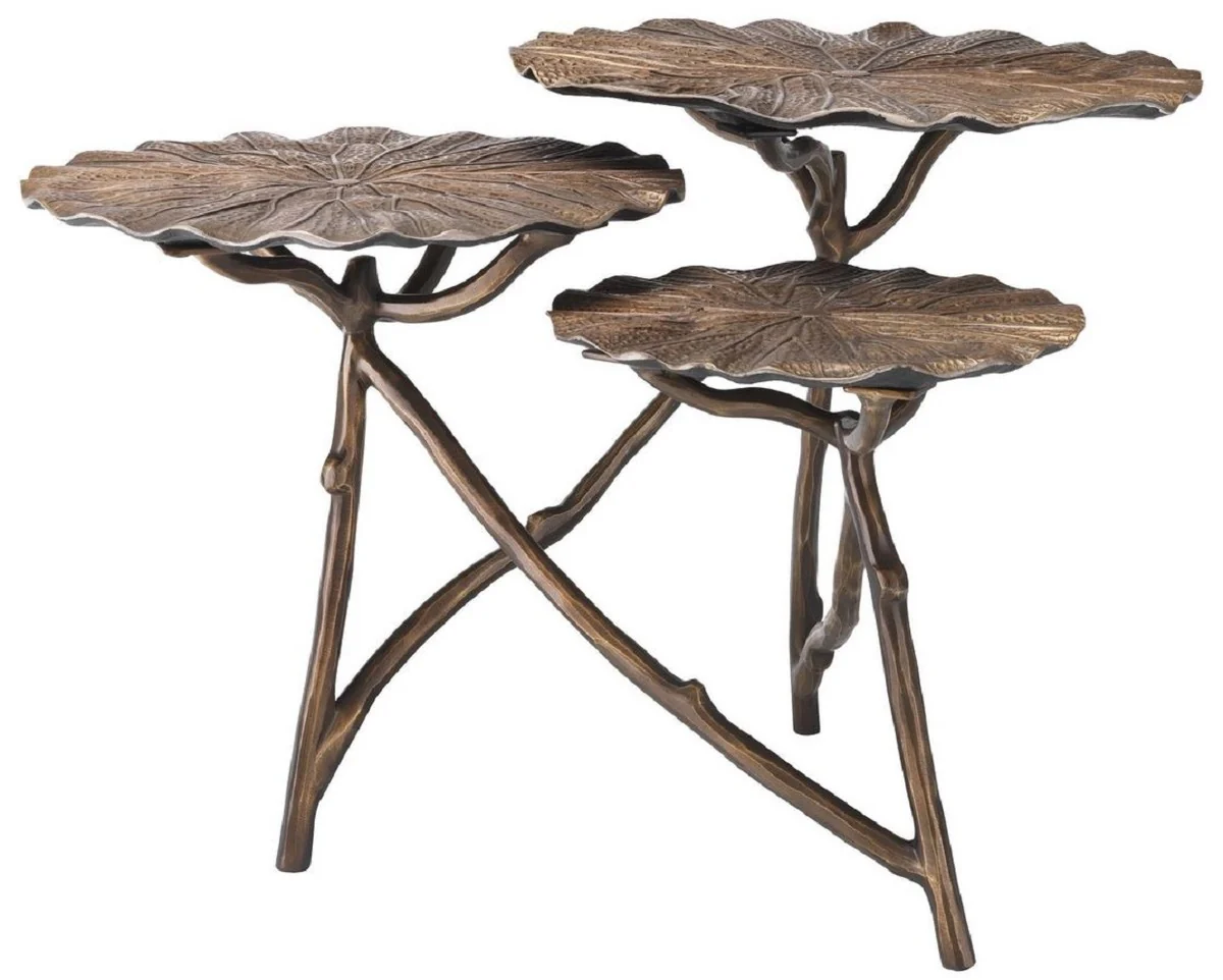 Designer side table antique brass 76 x 62 x H. 47 cm - aluminum table with 3 tabletops - luxury living room furniture