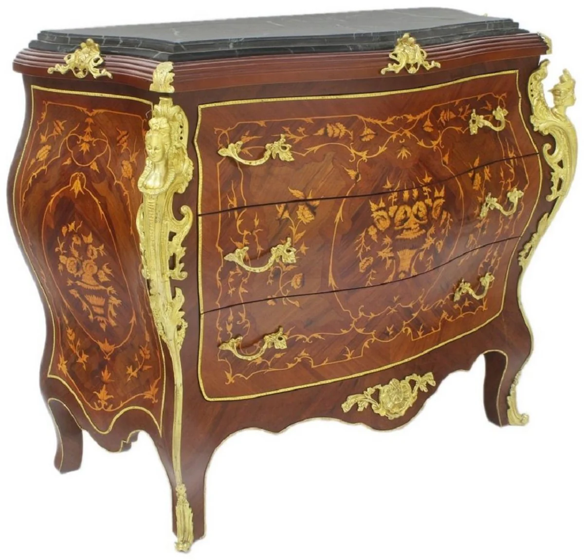 Baroque chest of drawers brown / gold / black 120 x 50 x H. 100 cm - handmade solid wood antique style chest of drawers with 3 drawers and marble top - furniture in the baroque style