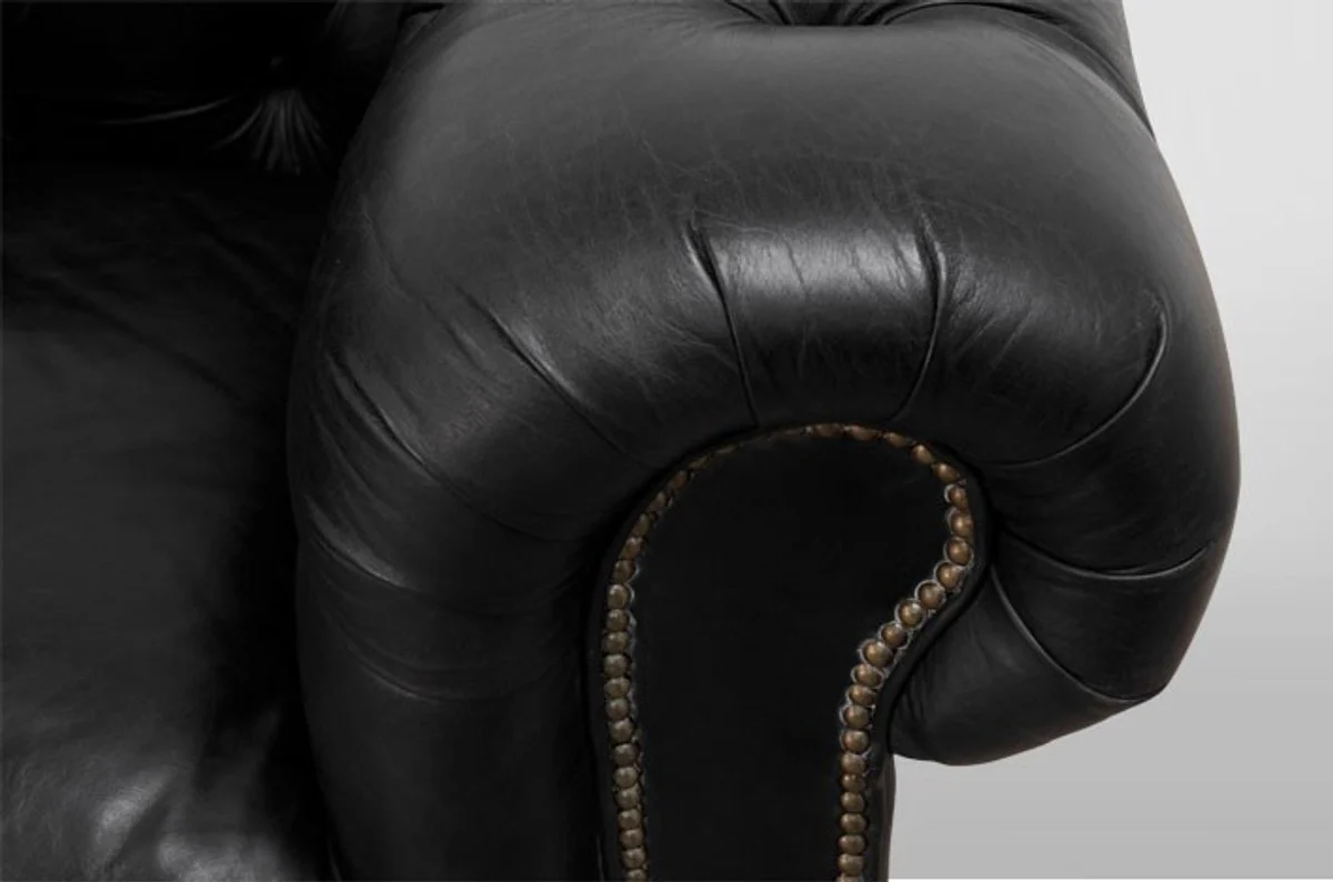 Chesterfield Luxury Real Leather Sofa 3 Seater Vintage Leather by Old Saddle Black